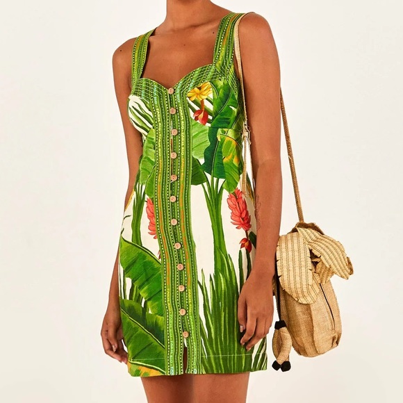 NWT Farm Rio Fresh Forest Scarf Sweetheart-Neck Minidress - Picture 5 of 10